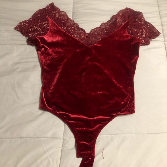 Victoria Secret Red Crushed Velvet Bodysuit - Picture 11 of 14